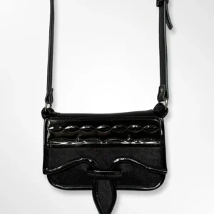 Carriel negro con lengüeta tradicional Antioqueño para dama pequeño en cuero