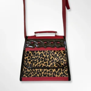 Cartera manos libres para dama en cuero animal print Tania rojo animal print 1