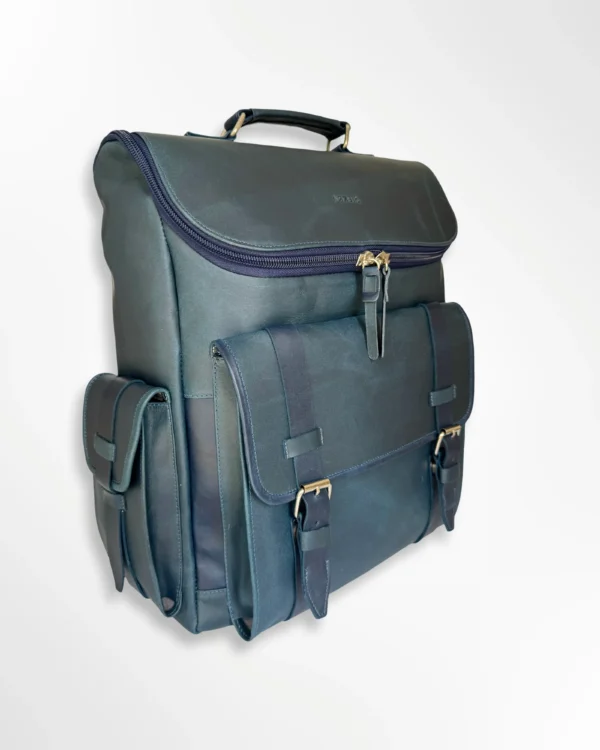 Morral ejecutivo clásico en cuero envejecido Palermo grande - azul-azul